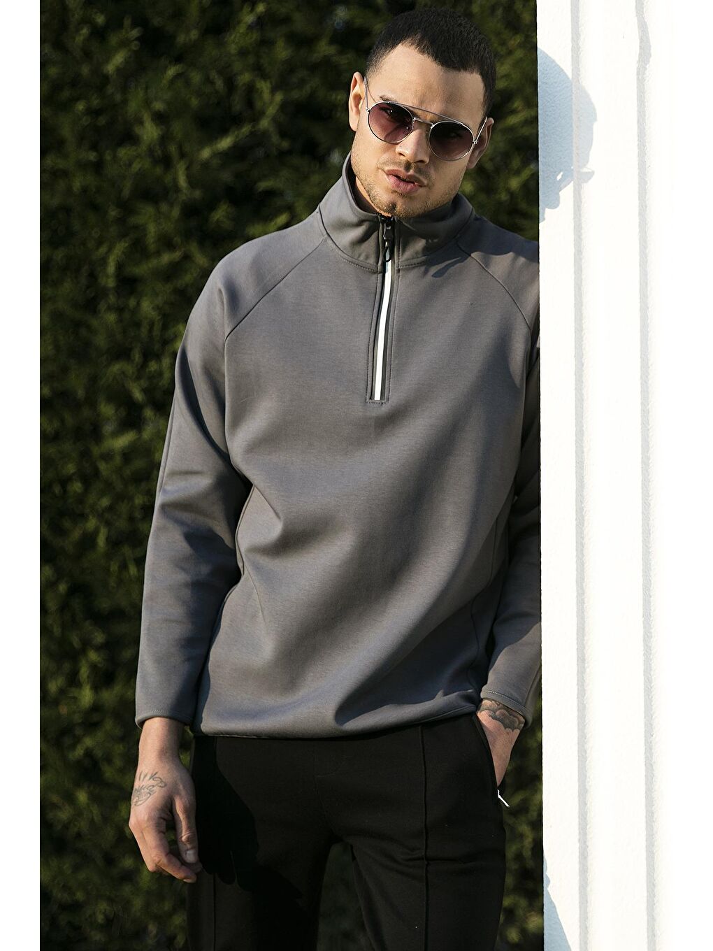 Haki Pamuklu Regular Fit Yarım Fermuarlı Balıkçı Yaka Sweat 5905260-2