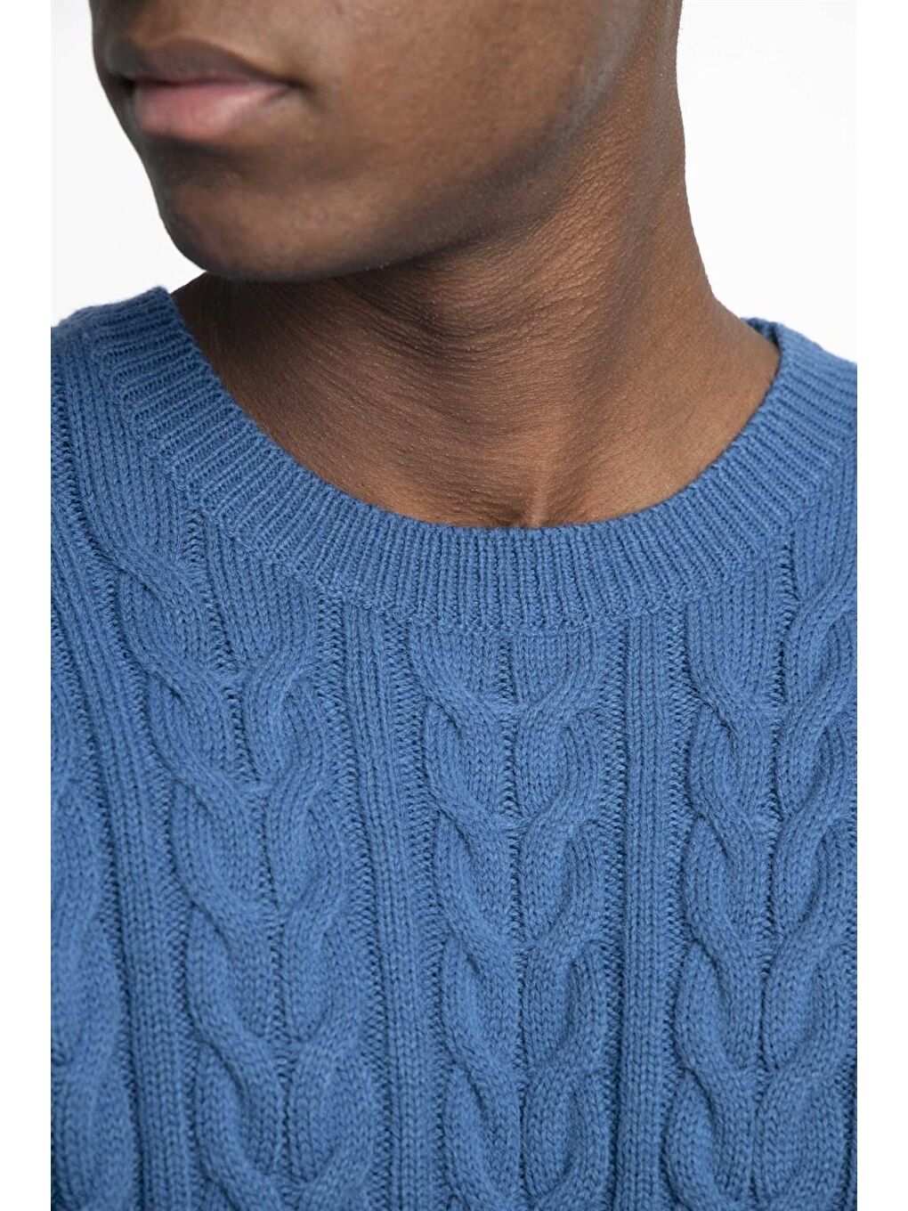 Slim Fit Bisiklet Yaka Desenli Mavi Erkek Kazak-2