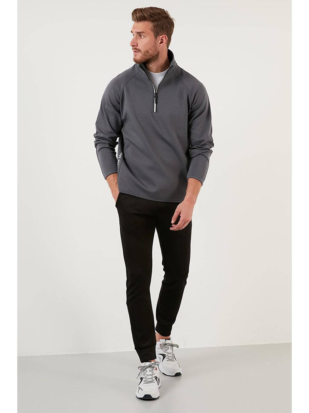 Haki Pamuklu Regular Fit Yarım Fermuarlı Balıkçı Yaka Sweat 5905260-4