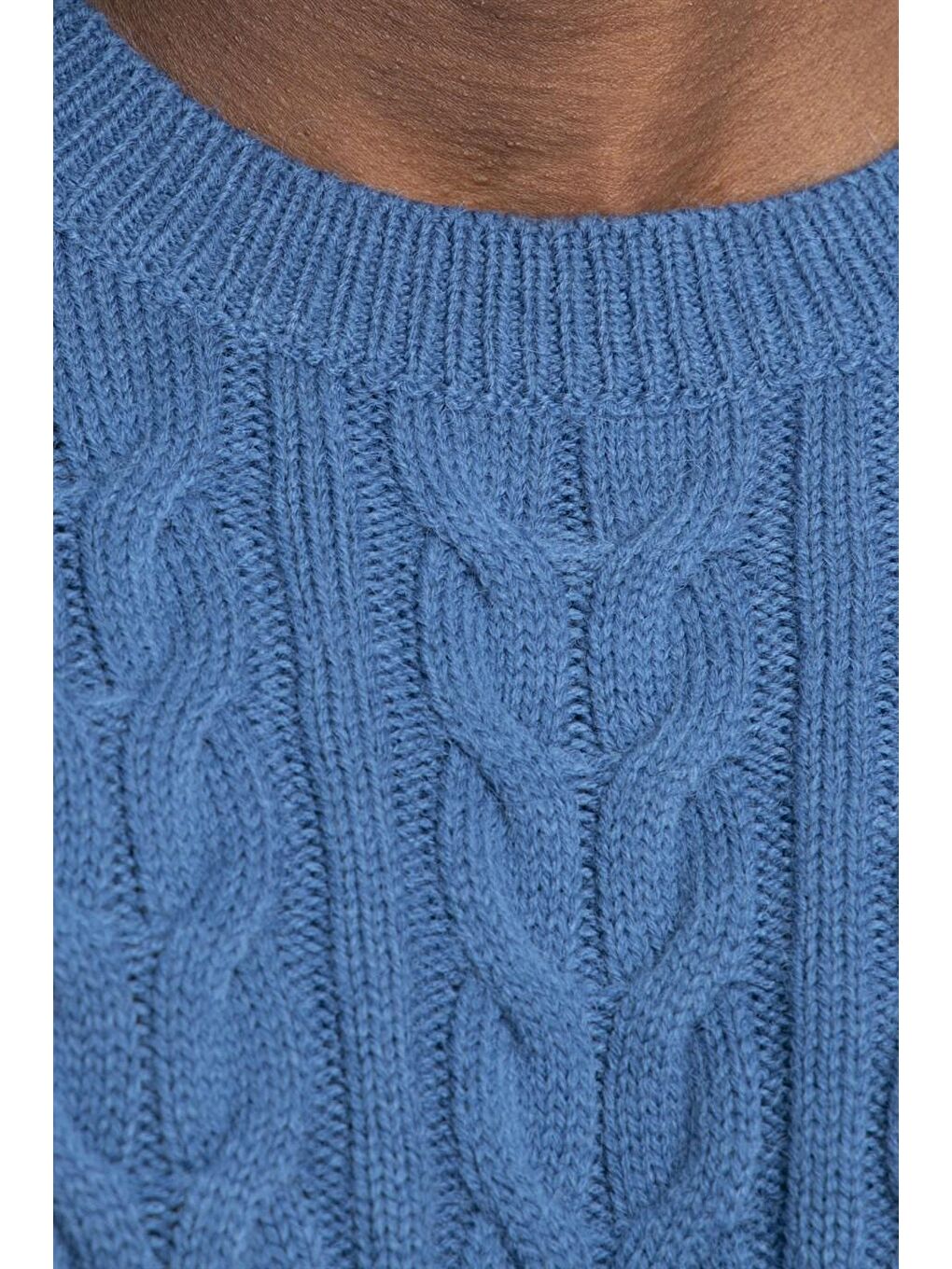 Slim Fit Bisiklet Yaka Desenli Mavi Erkek Kazak-4