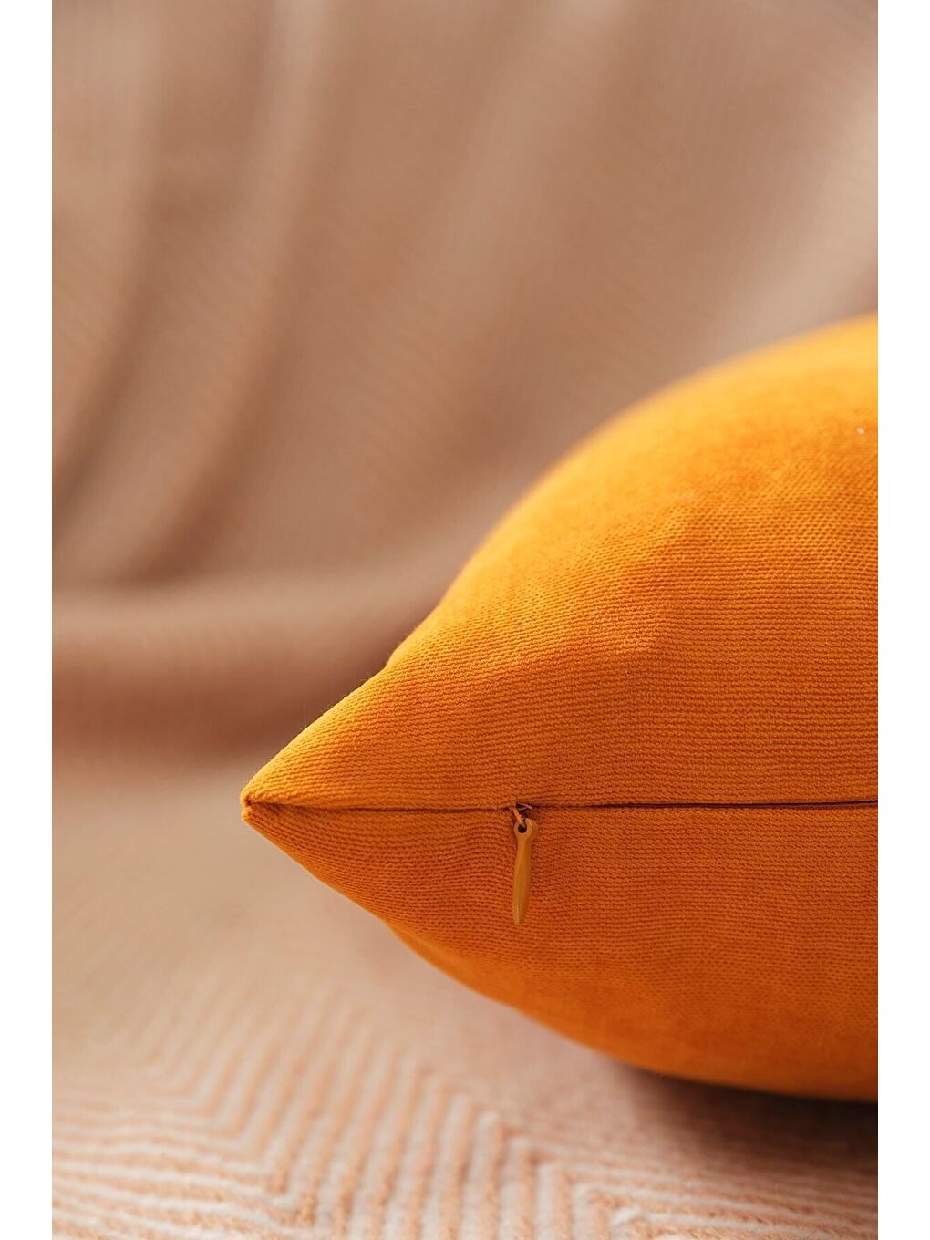Panoroma Süet Dokulu Düz Punch (Panç) İçin Uygun Turuncu 45X45 Dekoratif Kırlent Kılıfı-1