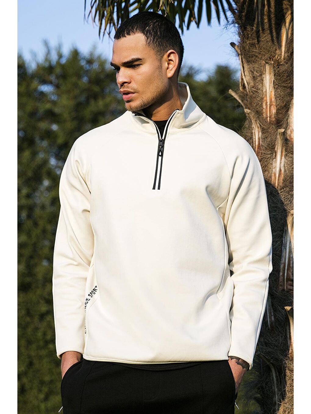 Buratti Ekru Pamuklu Regular Fit Yarım Fermuarlı Balıkçı Yaka Erkek Sweatshirt 5905260 - 1