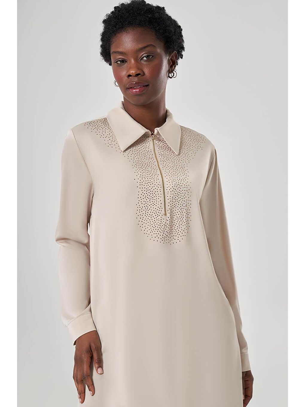 Sinyorita Uzun Bej Tunik-1