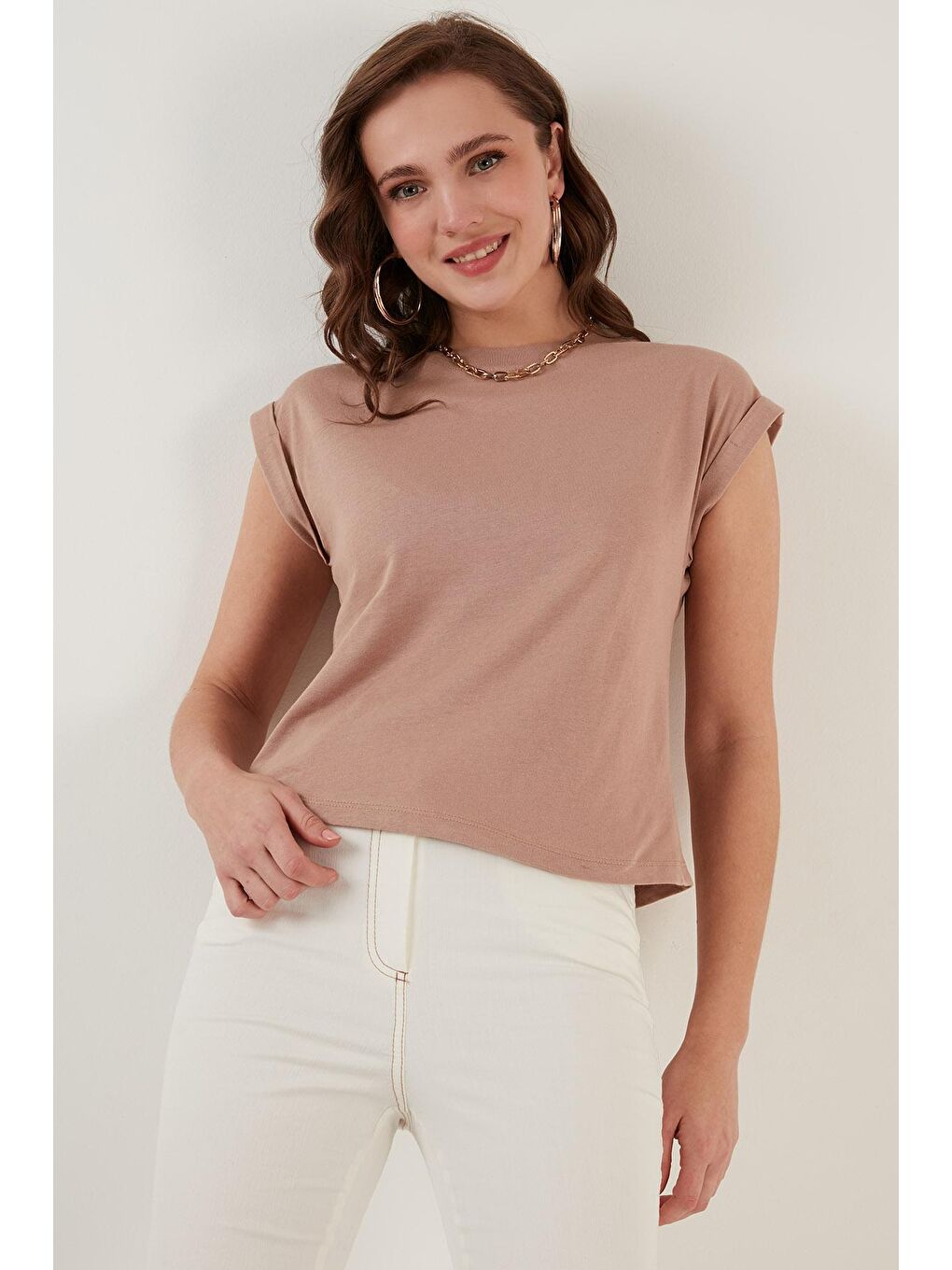 Lela Bej Bisiklet Yaka % 100 Pamuk Basic T Shirt 5864121 - 1