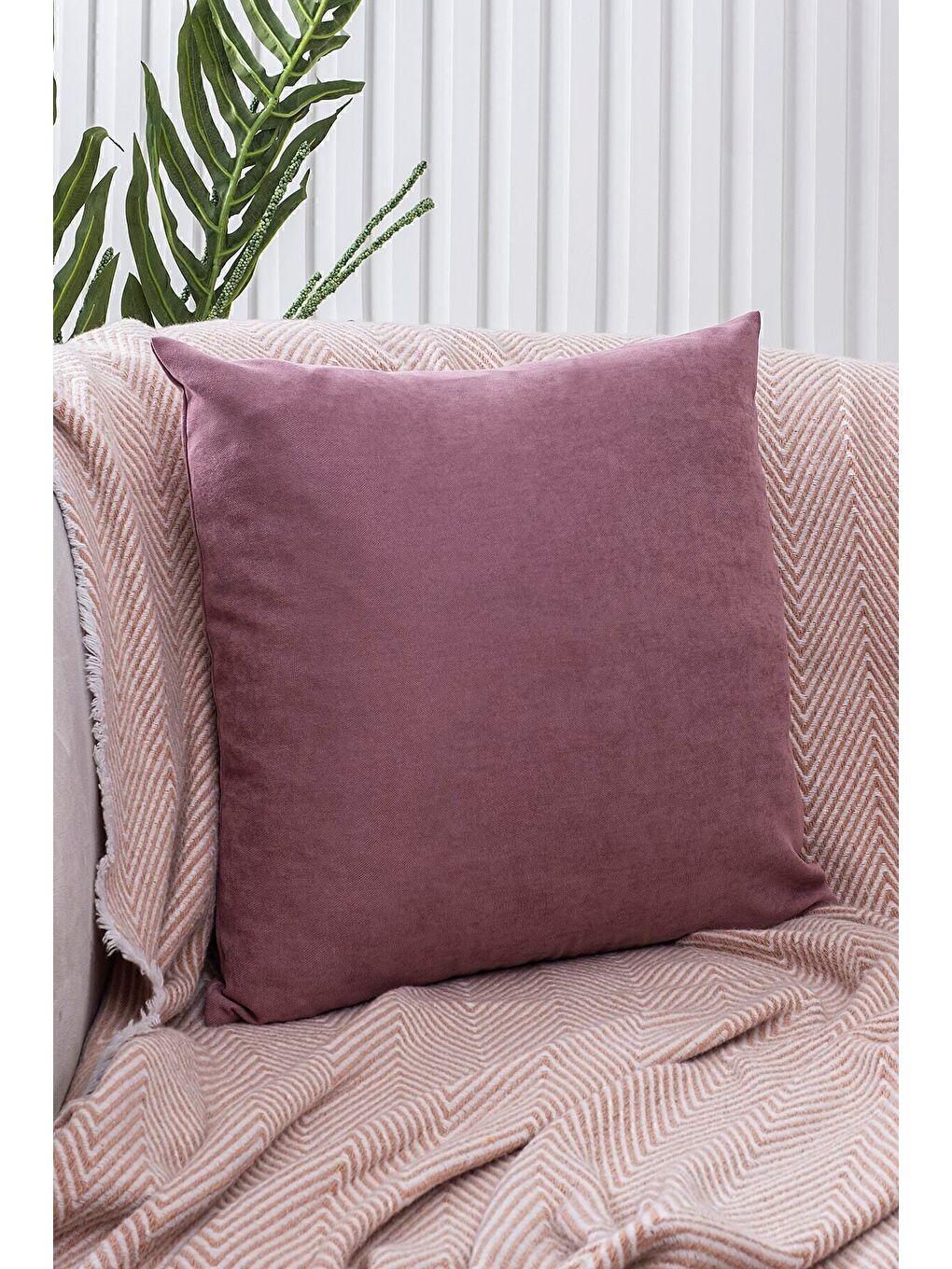 Pembe Panoroma Süet Dokulu Düz Punch (Panç) İçin Uygun Pudra 45X45 Dekoratif Kırlent Kılıfı