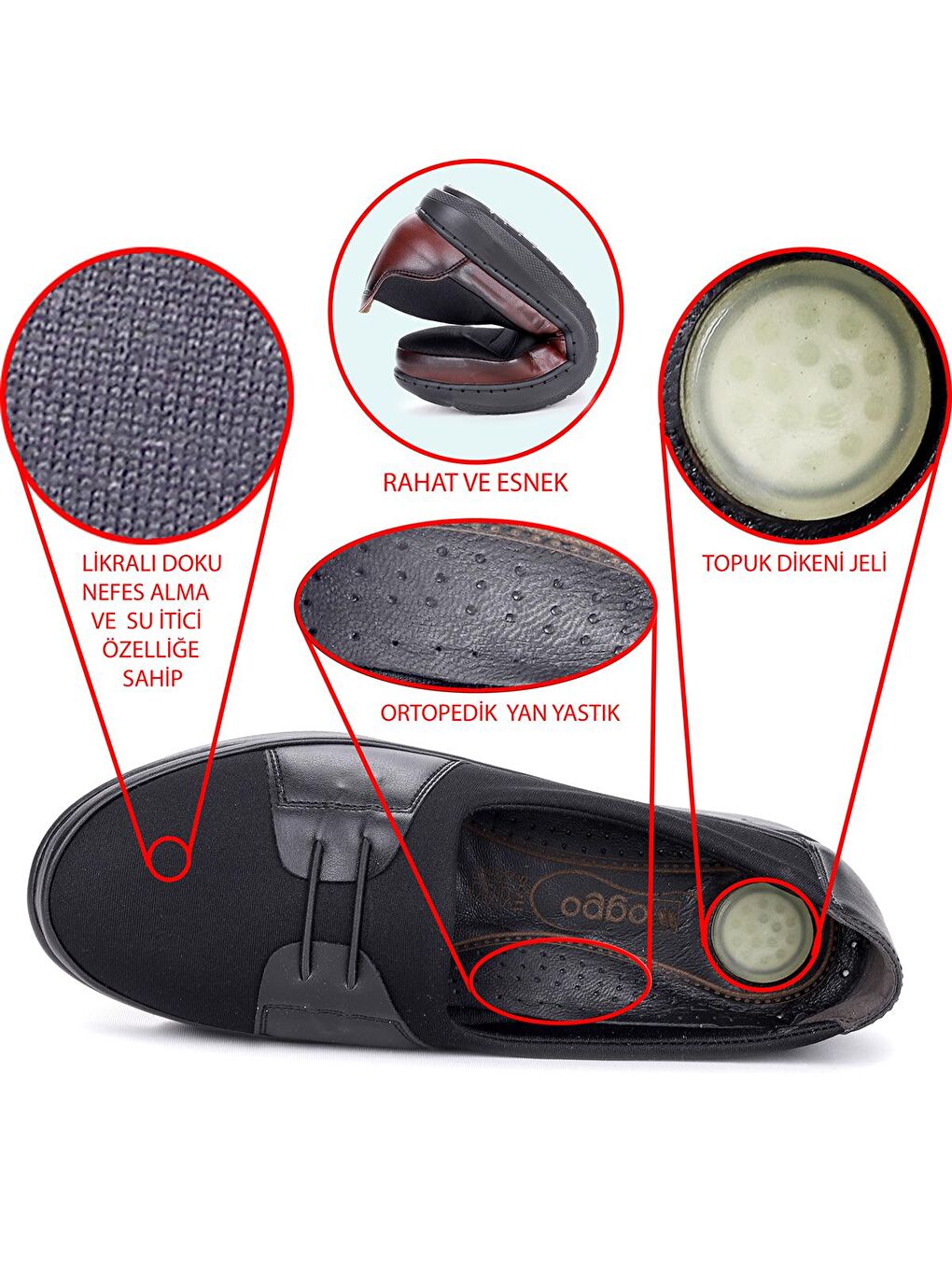 Siyah Rahat Konfor Özel Topuk Jeli Anne Günlük Ayakkabı P 58-6