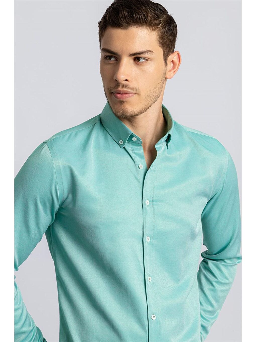 Slim Fit Pamuklu Kolay Ütü Düz Erkek Yeşil Gömlek
