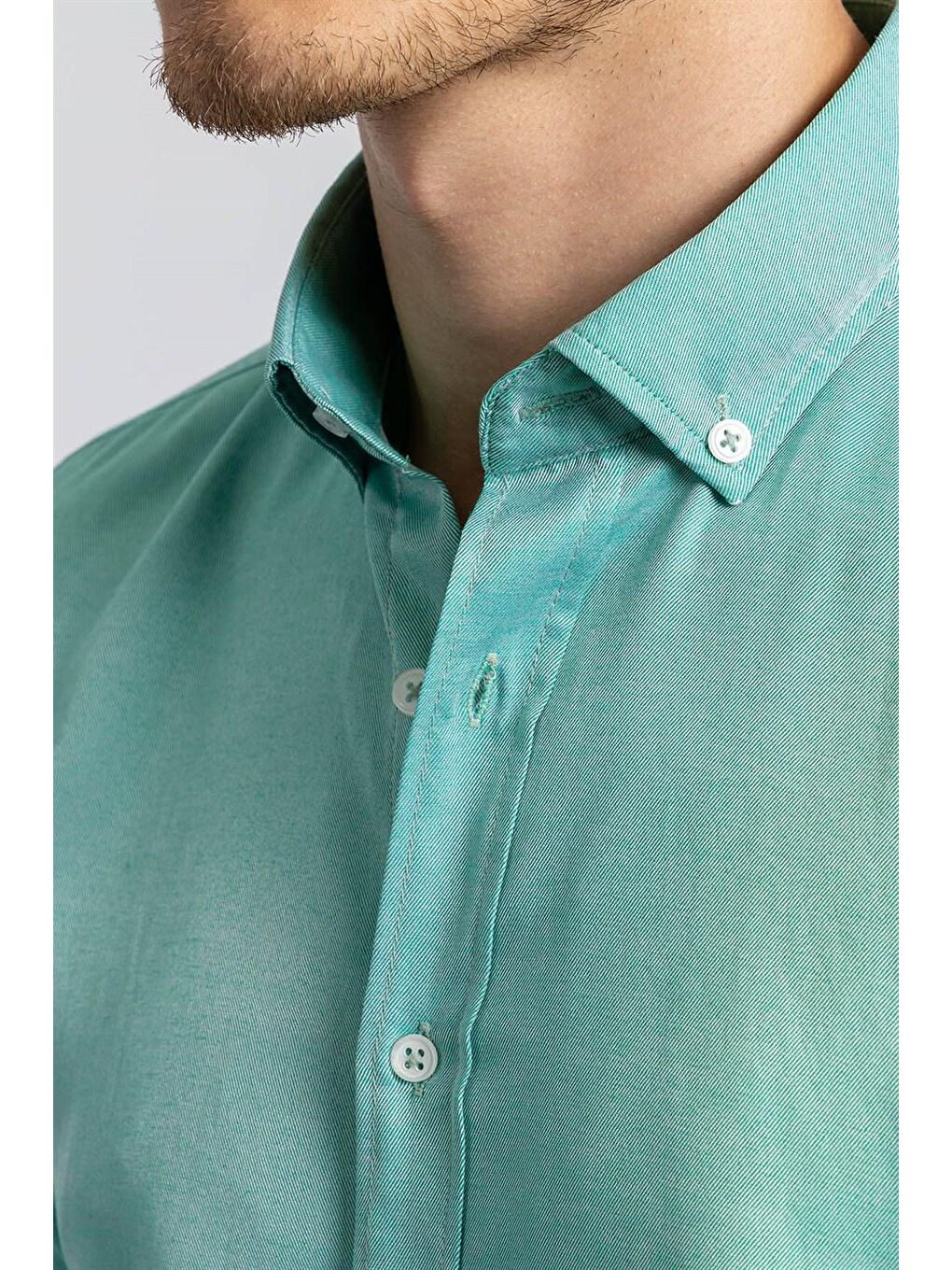 Slim Fit Pamuklu Kolay Ütü Düz Erkek Yeşil Gömlek-2