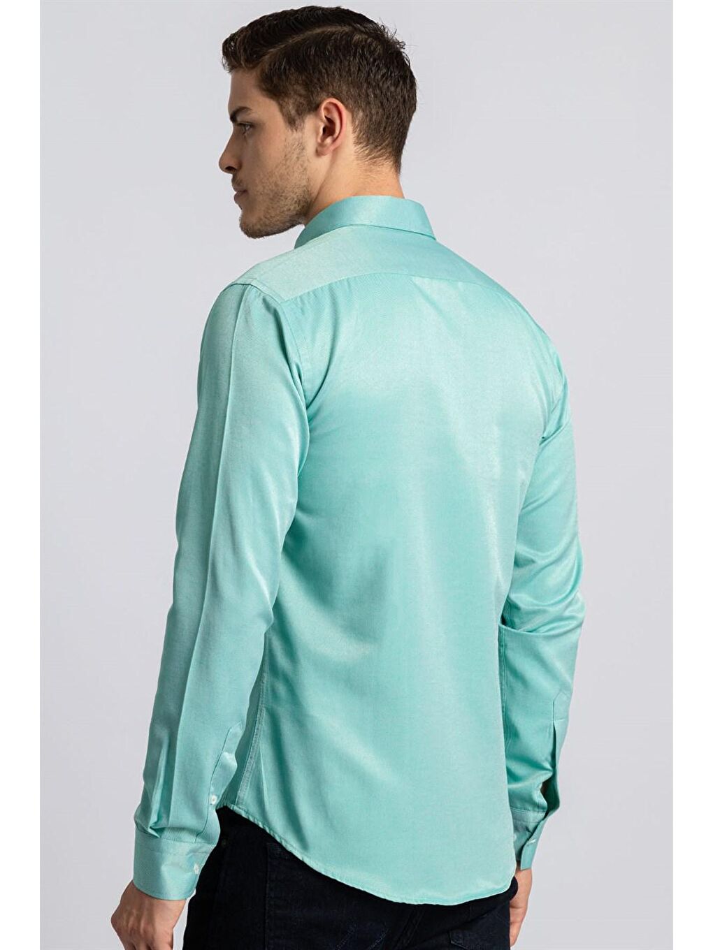 Slim Fit Pamuklu Kolay Ütü Düz Erkek Yeşil Gömlek-3