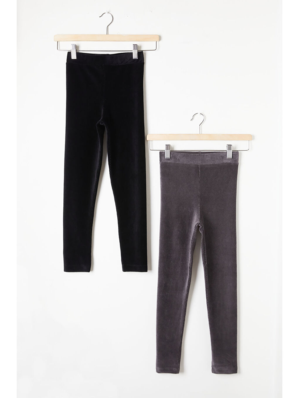 Kız Çocuk Fitilli 2li Kadife Tayt Siyah-Gri 16482
