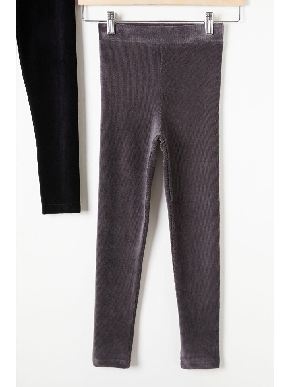 Kız Çocuk Fitilli 2li Kadife Tayt Siyah-Gri 16482-1