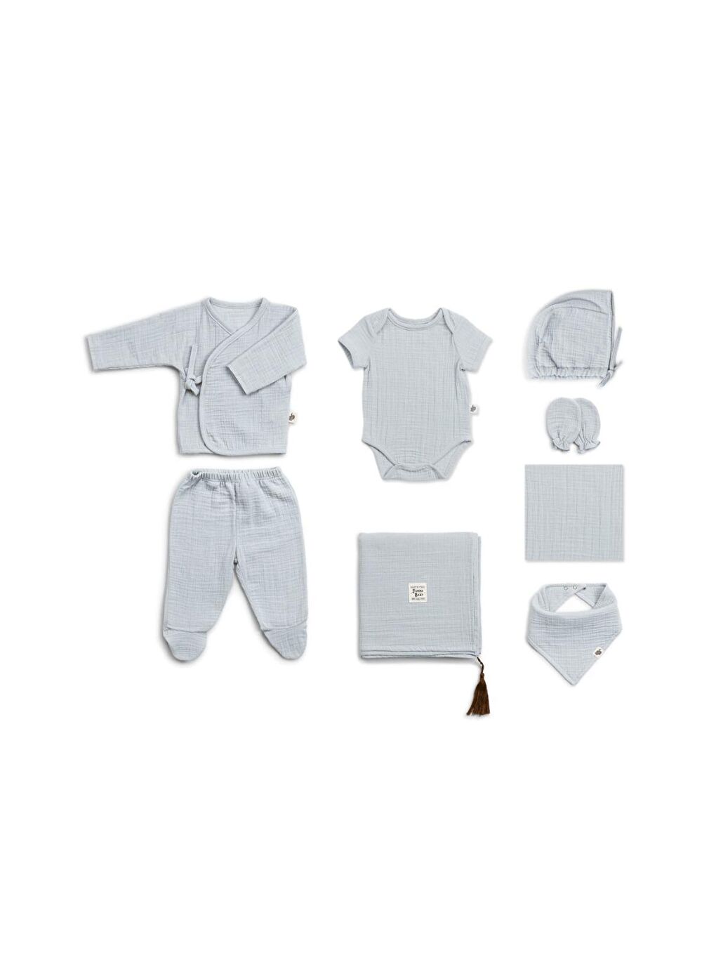 Müslin Yenidoğan Seti 8 Parça Gri