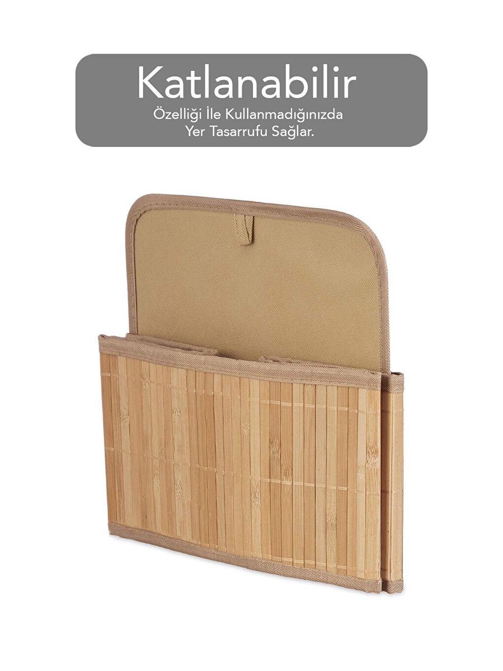 Bej Dekoratif Bambu Katlanabilir Sepet Organizer - Dolap Raf Düzenleyici Kare Saklama Kutusu 30 x 15 cm-2