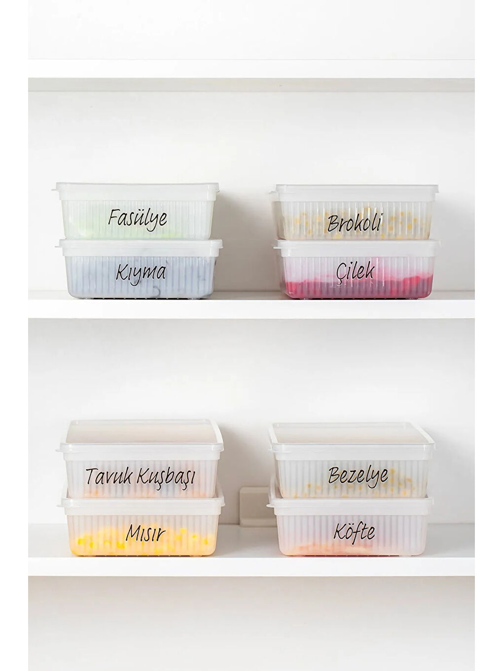 24lü Buzdolabı Düzenleyici Derin Dondurucuya -25 Uygun Etiketli Buzluk Bakliyat Saklama Kabı - Beyaz-1