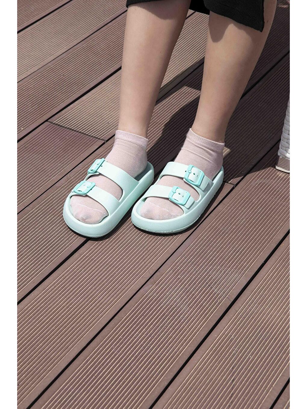 Yeşil Kadın Mint Renk Ayarlanabilir Kemerli Terlik TEKLI-2