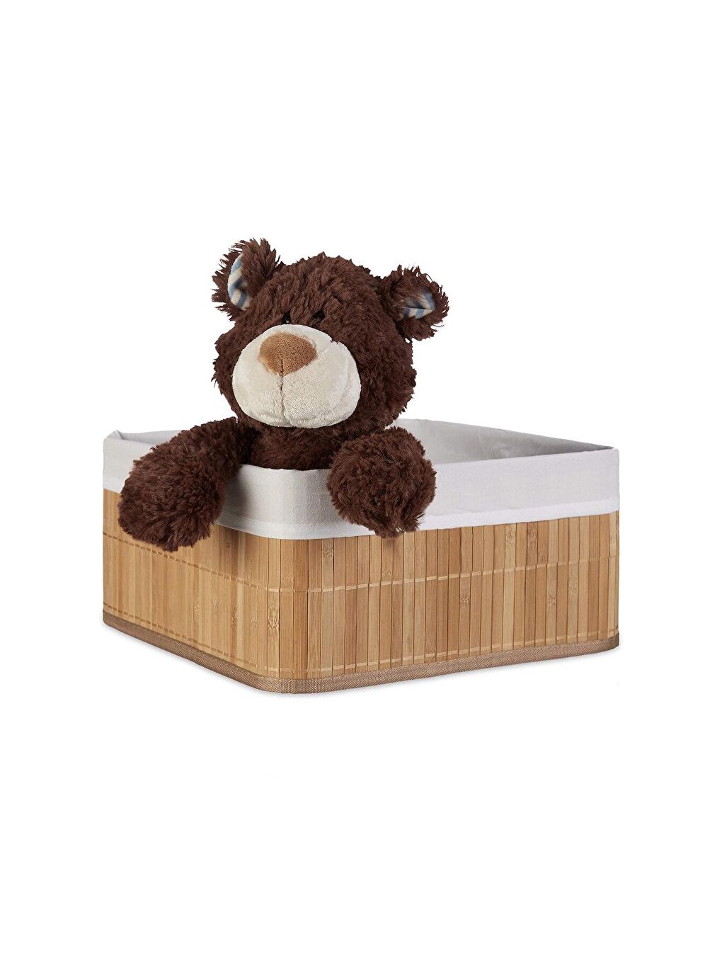 Bej Dekoratif Bambu Katlanabilir Sepet Organizer - Dolap Raf Düzenleyici Kare Saklama Kutusu 30 x 15 cm-5