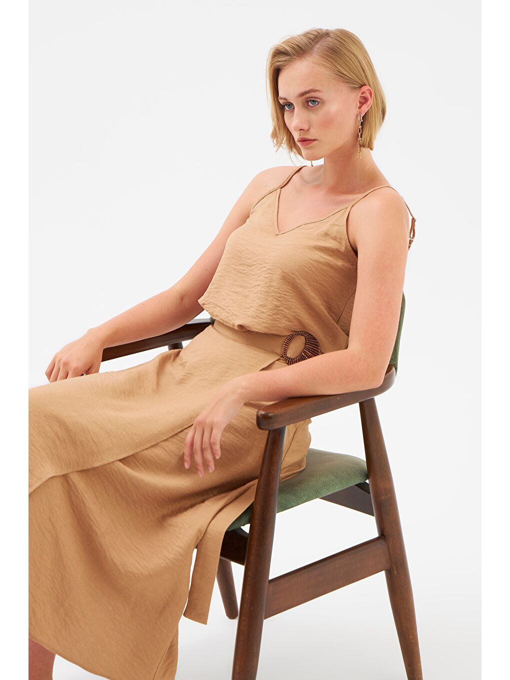 Keten Askılı Bluz - Bej-3