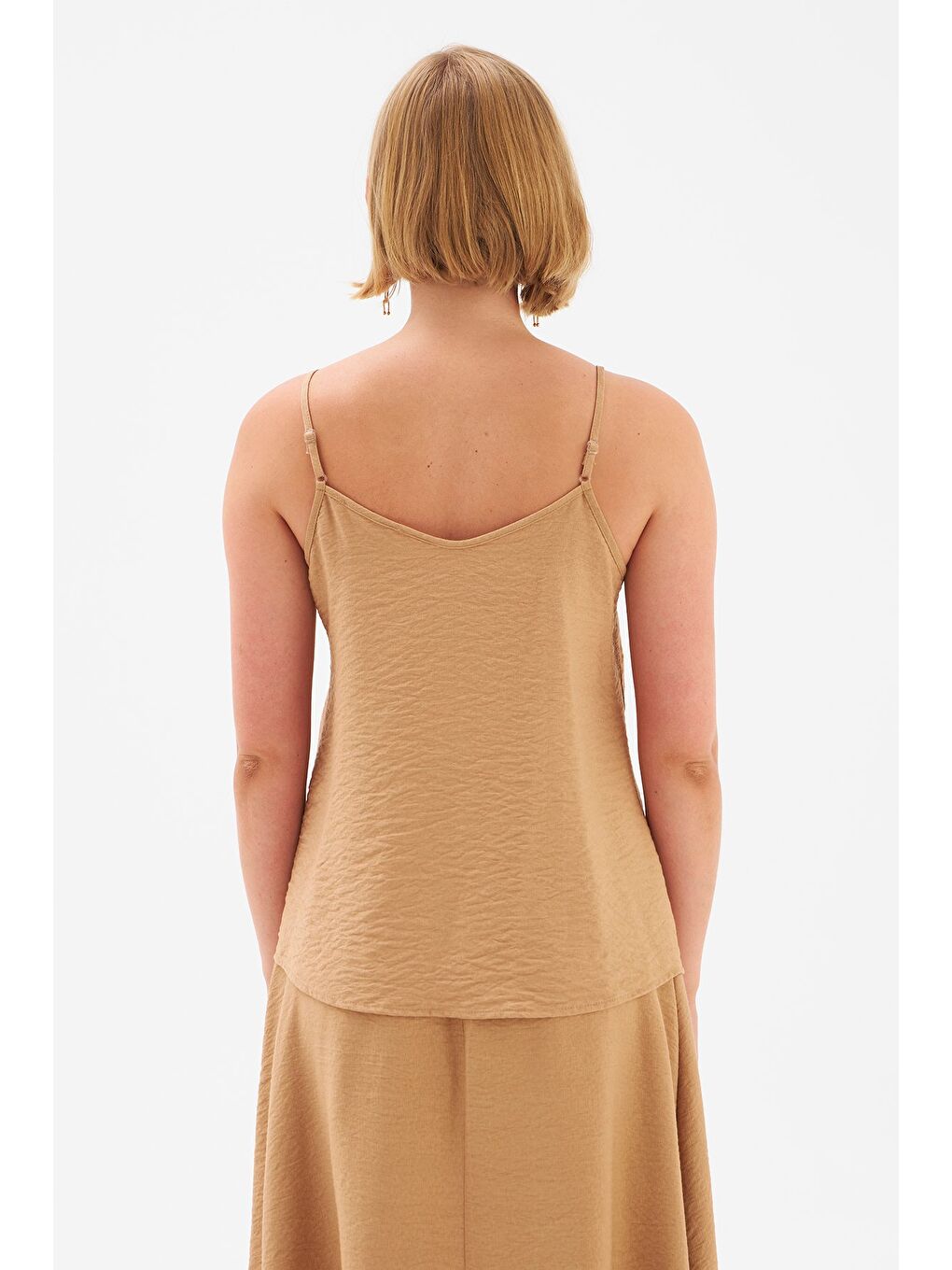 Keten Askılı Bluz - Bej-5