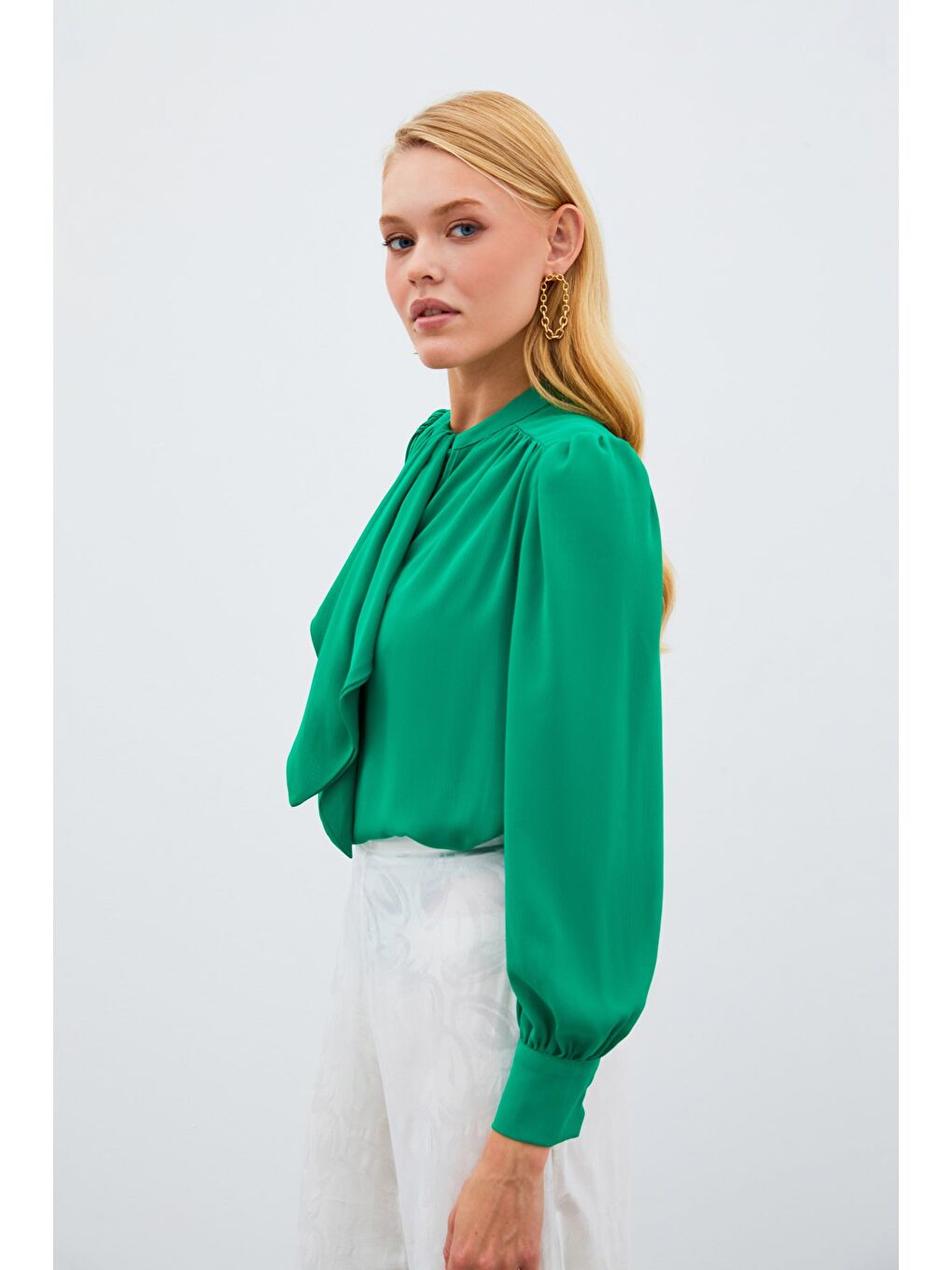 Fular Yaka Salaş Bluz - Yeşil-2