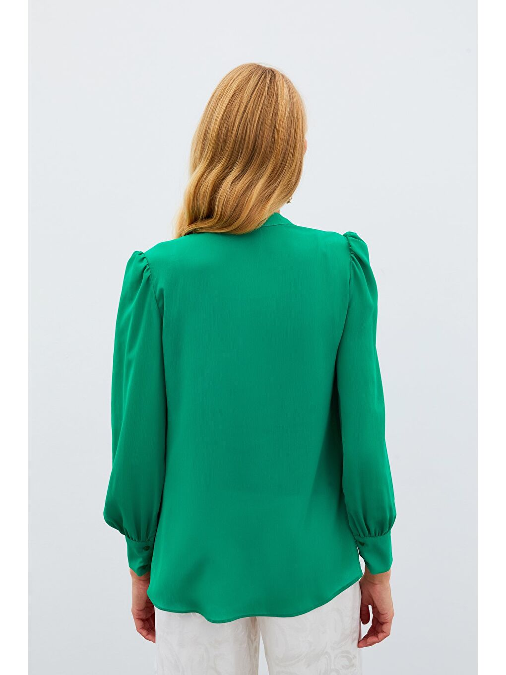 Fular Yaka Salaş Bluz - Yeşil-6