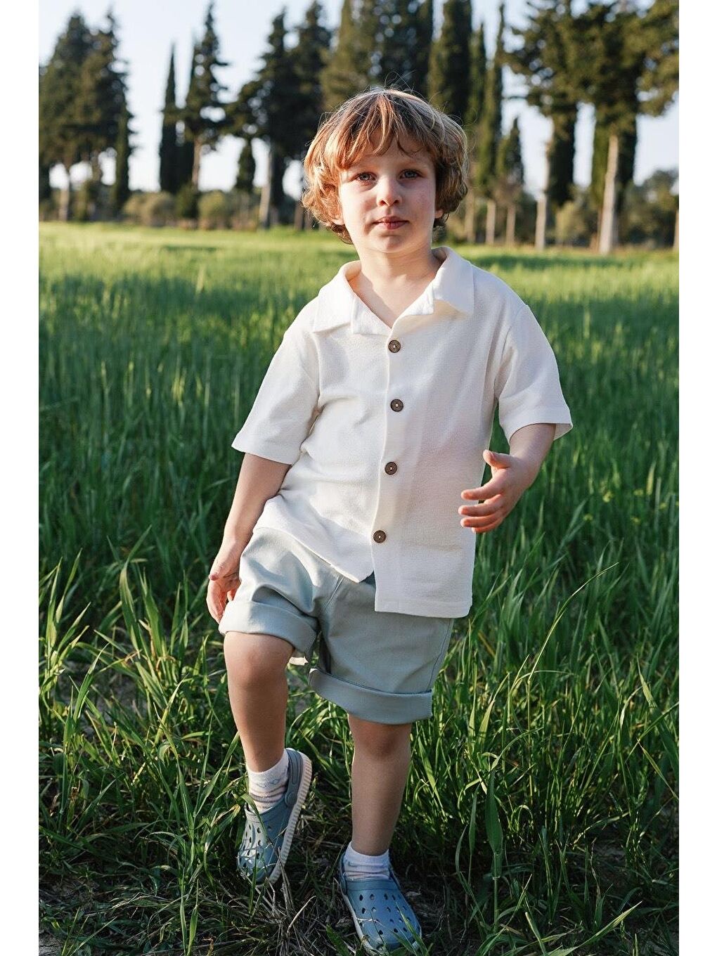 Hawai Şortlu Gömlekli Takım 1-9 Yaş Kırık Beyaz-3