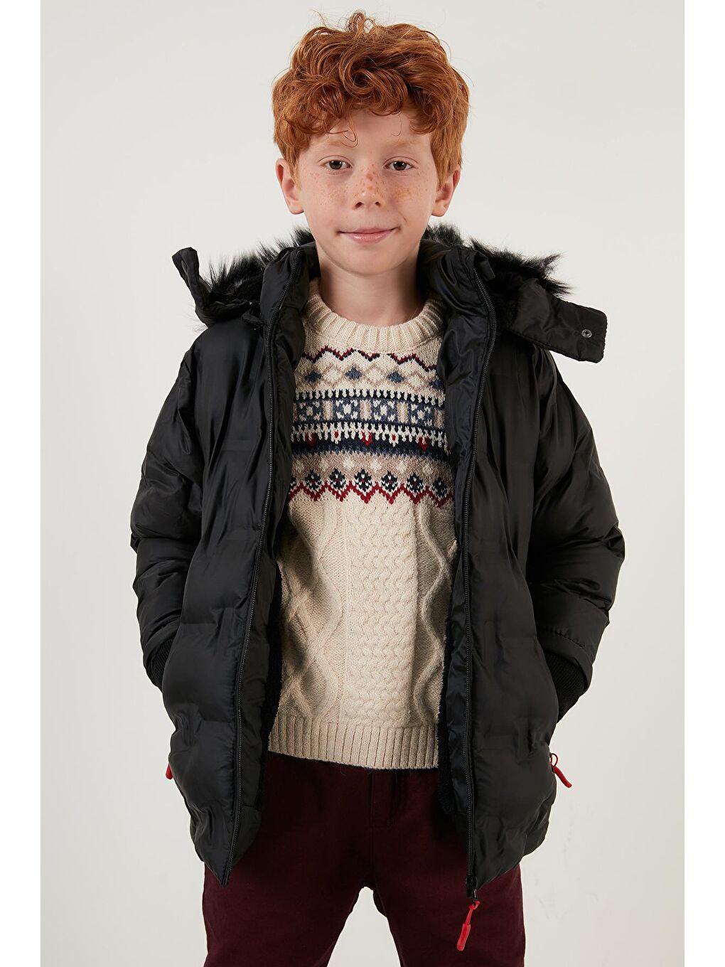 Siyah Yakası Suni Kürklü Çıkarılabilir Kapüşonlu Peluş Astarlı Mont 5760055-2