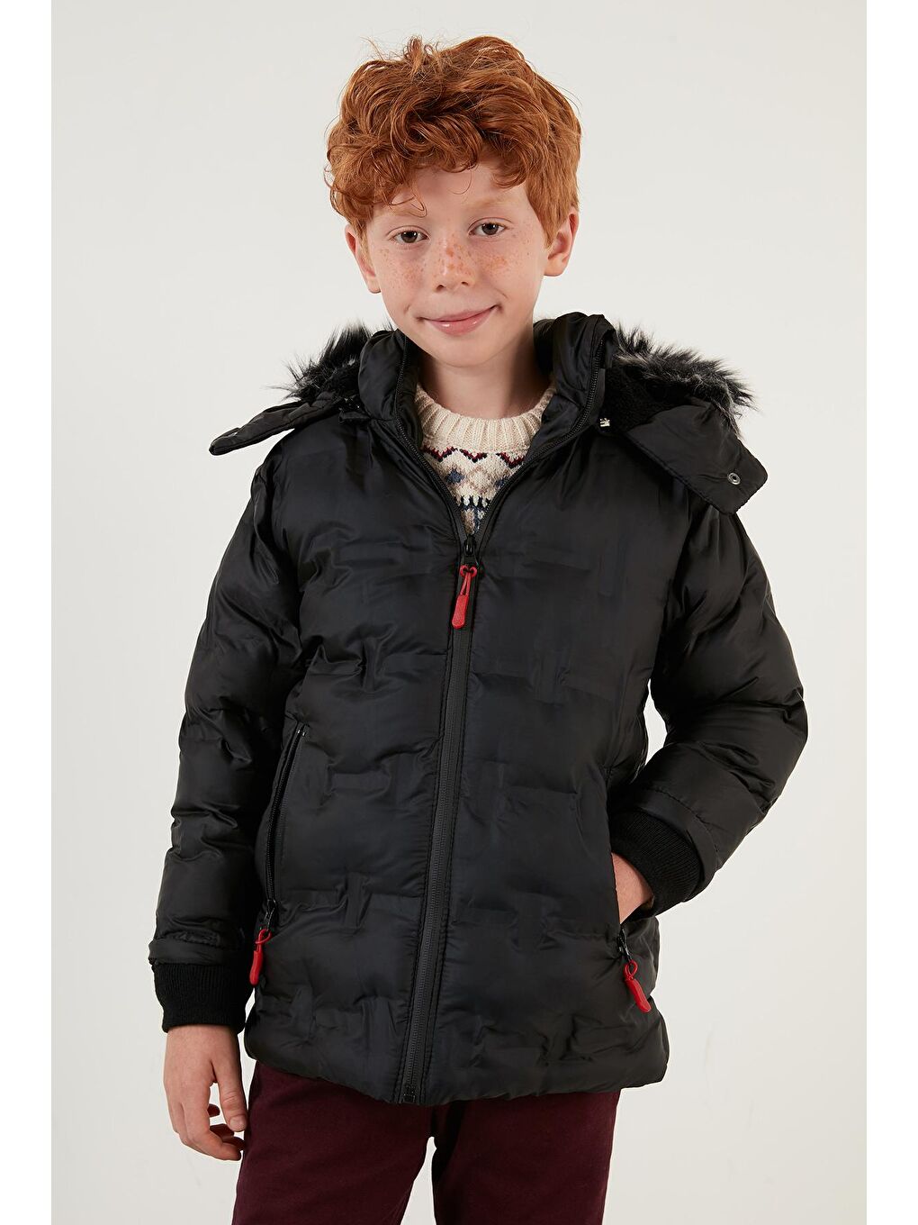 Siyah Yakası Suni Kürklü Çıkarılabilir Kapüşonlu Peluş Astarlı Mont 5760055-3