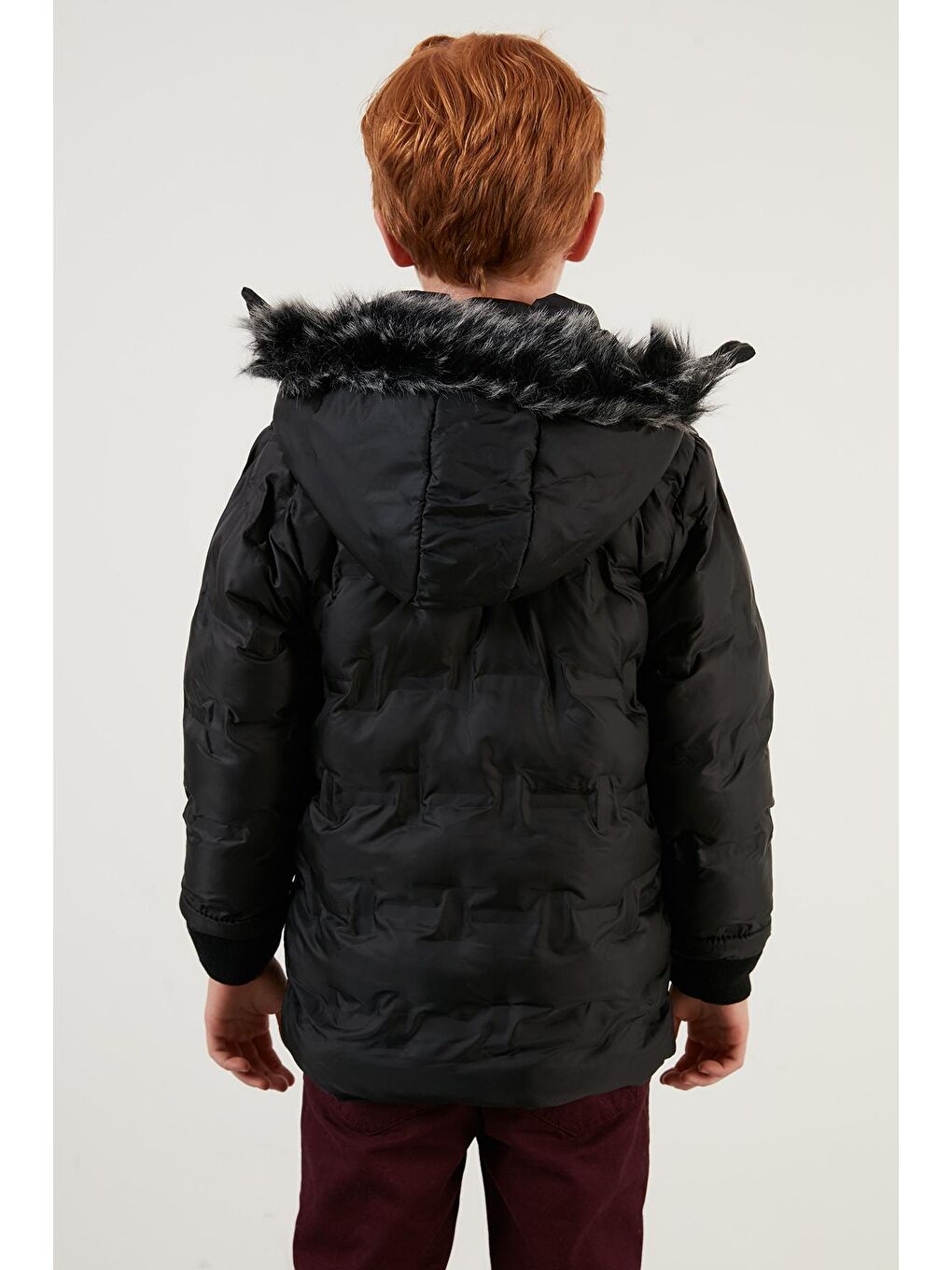 Siyah Yakası Suni Kürklü Çıkarılabilir Kapüşonlu Peluş Astarlı Mont 5760055-4