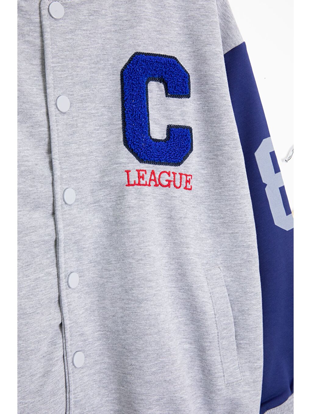 Gri Yazı Nakışlı Kolej Ceketli Erkek Çocuk Eşofman Takımı 21223-1