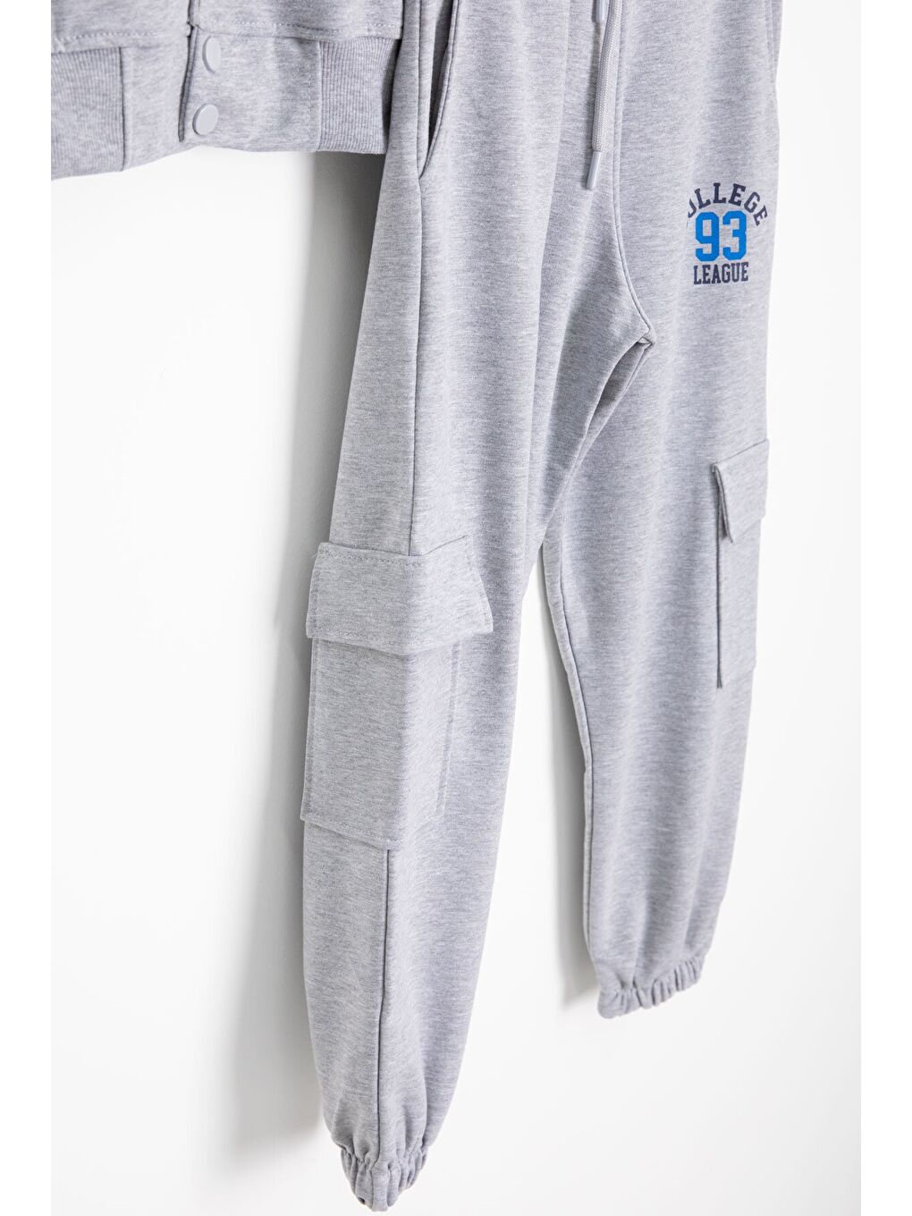 Gri Yazı Nakışlı Kolej Ceketli Erkek Çocuk Eşofman Takımı 21223-4