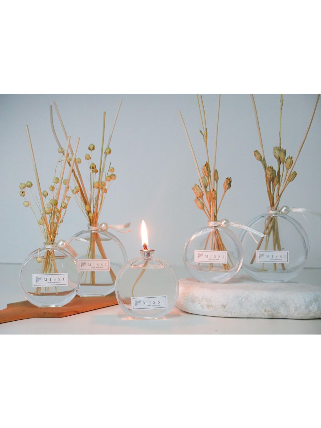 Renksiz Doğal Çiçekli Yasemin Sandal Oda Kokusu ve Kandil Seti-2