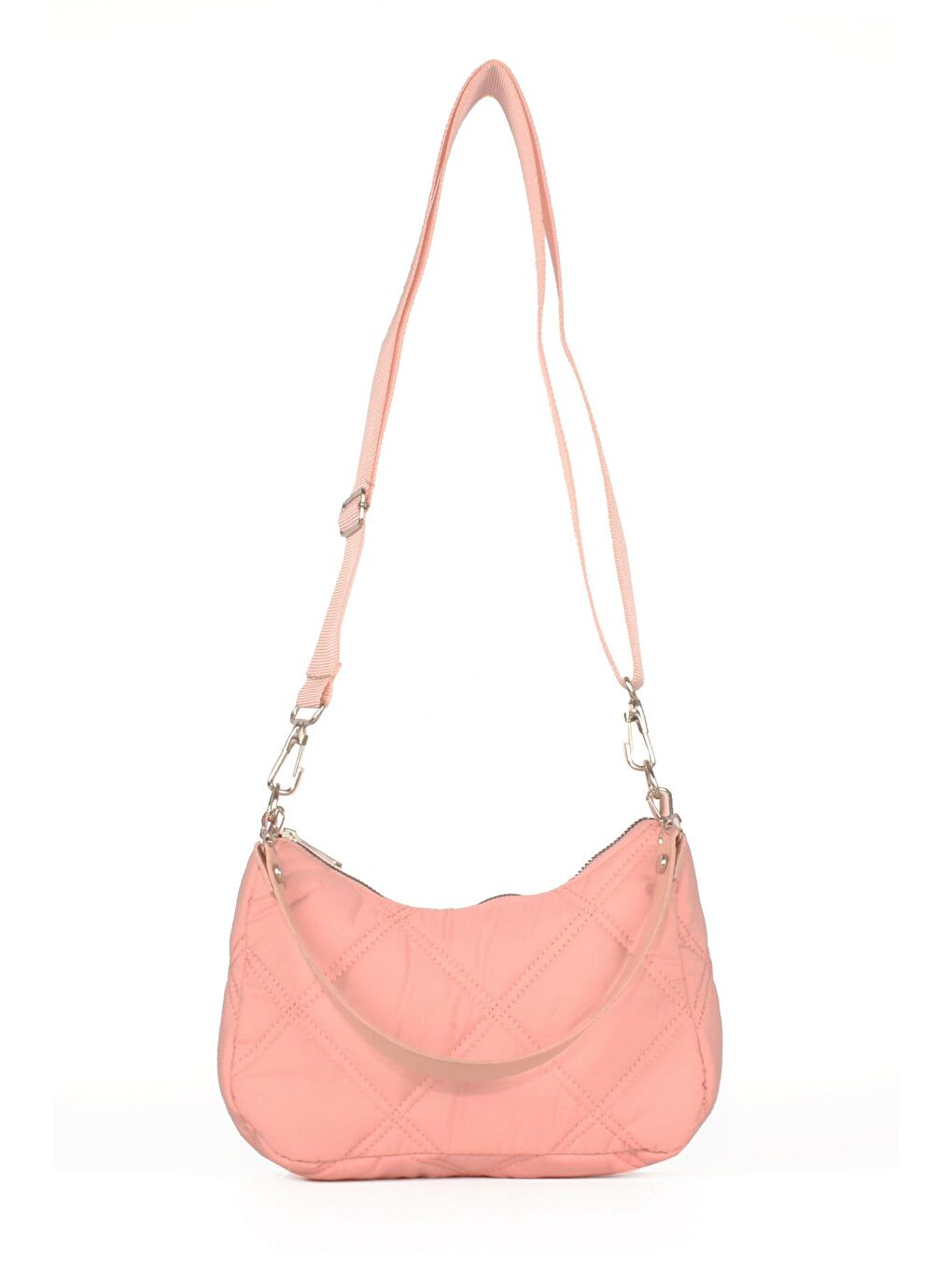 Pembe Kadın Çift Askılı Saten Dokulu Baguette&Omuz Çantası (10591)-3