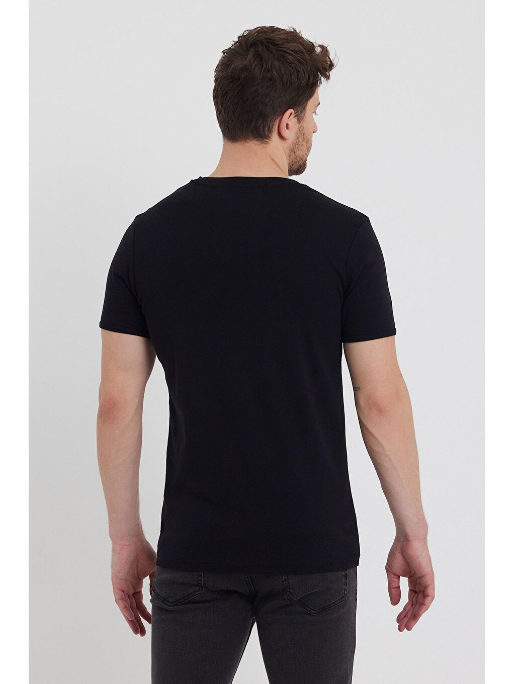 Siyah Patlı Yaka Basic Rıbana Erkek Tişört-4