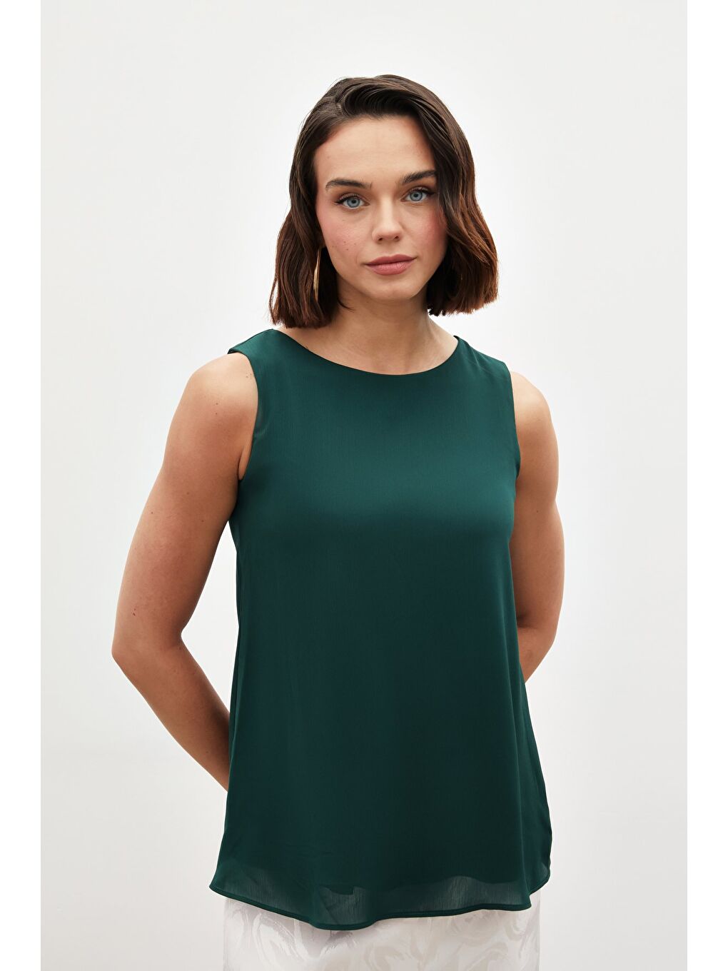 Yeşil Kolsuz Salaş Bluz - Zümrüt