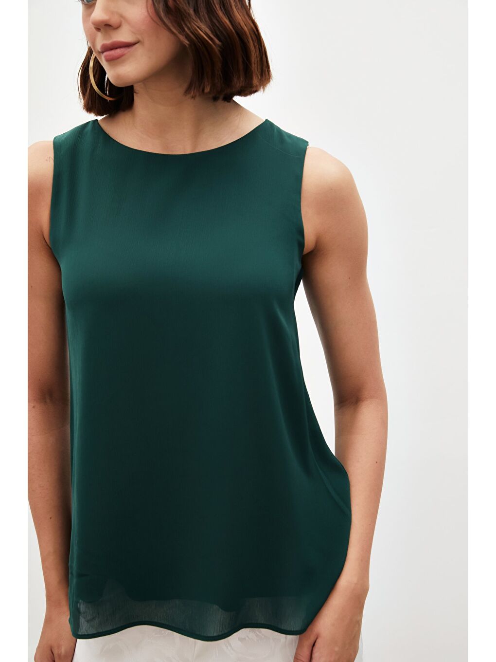 Yeşil Kolsuz Salaş Bluz - Zümrüt-5