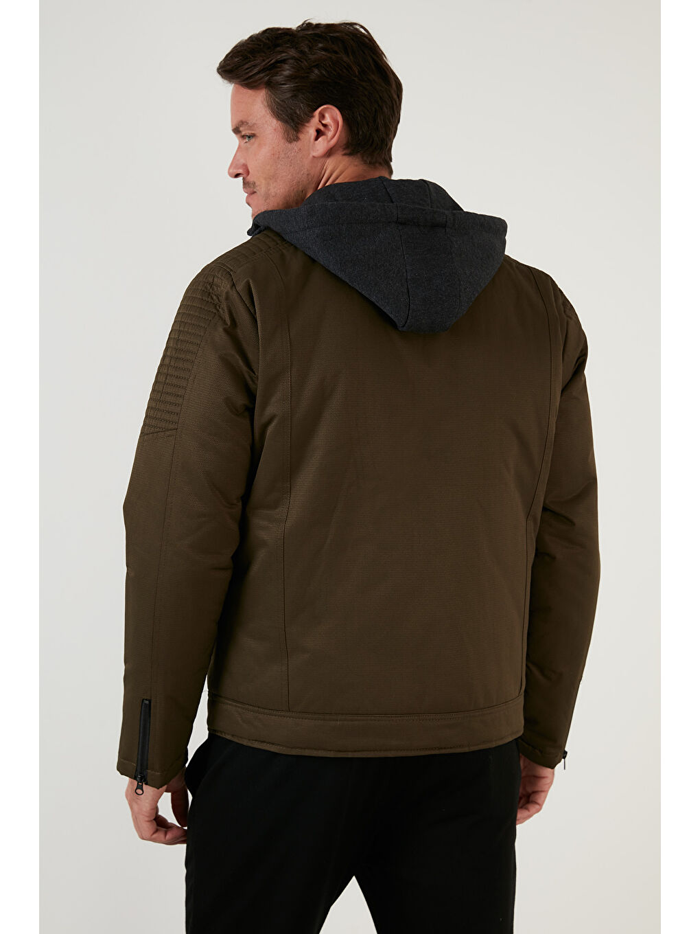 Haki Slim Fit Peluş Astarlı Çıkarılabilir Kapüşonlu Erkek Mont 5855031-6