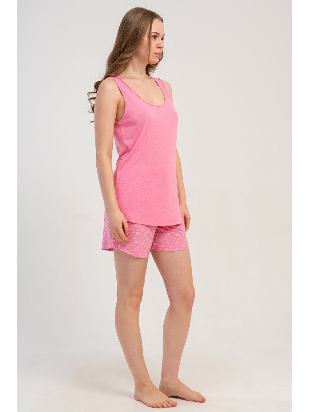 İp Askılı Şortlu Pijama Takımı Pembe-512187-1
