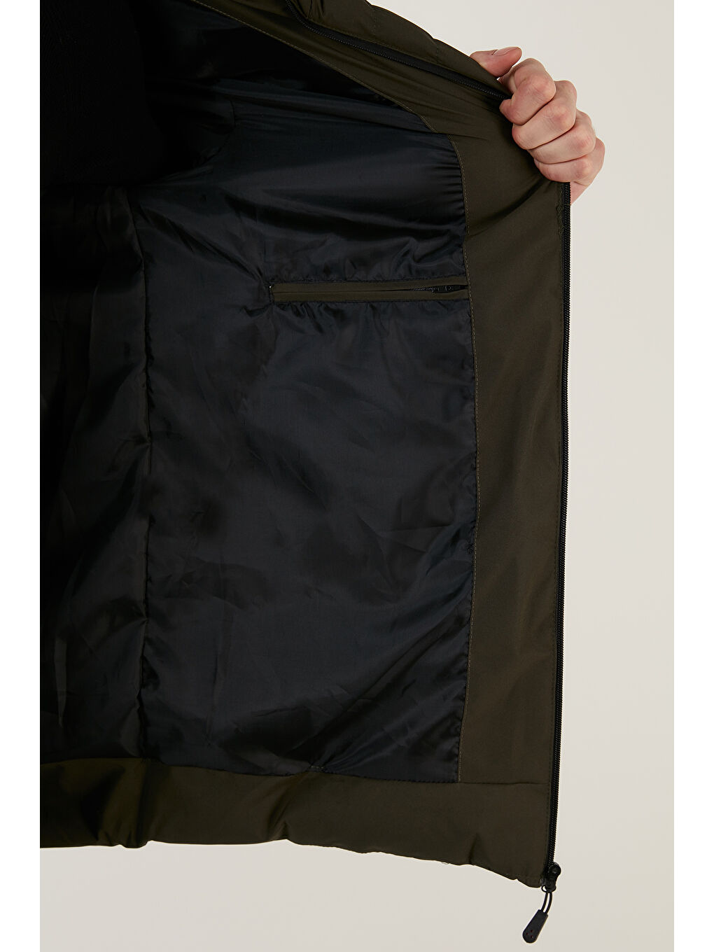 Haki Slim Fit Kapüşonlu Cepli Erkek Şişme Mont 6274818-5