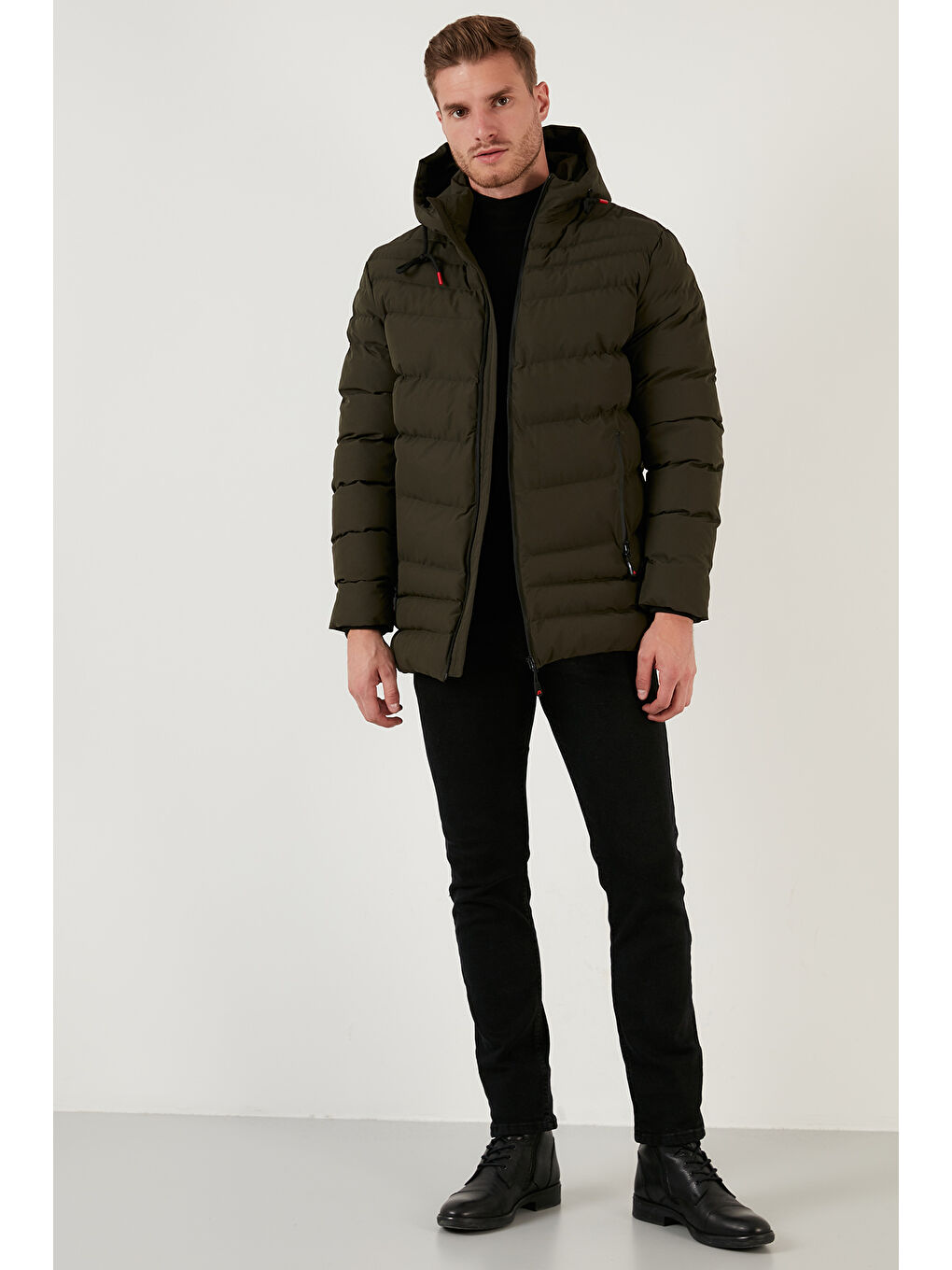 Haki Slim Fit Kapüşonlu Cepli Erkek Şişme Mont 6274818-6