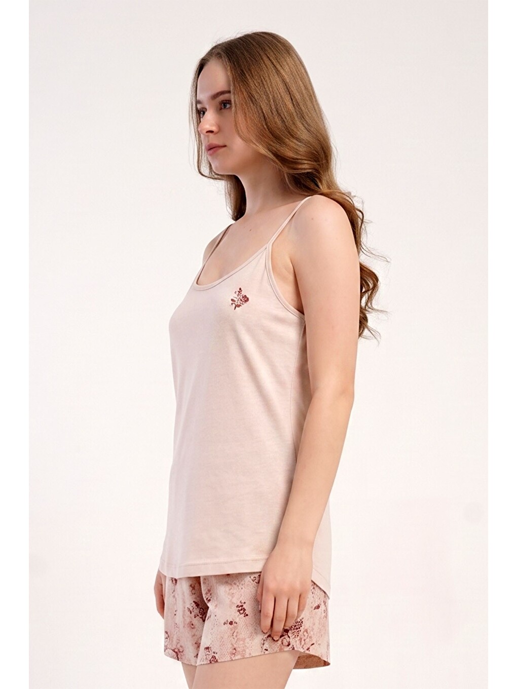 Ekru İp Askılı Şortlu Pijama Takımı Krem-512247-2