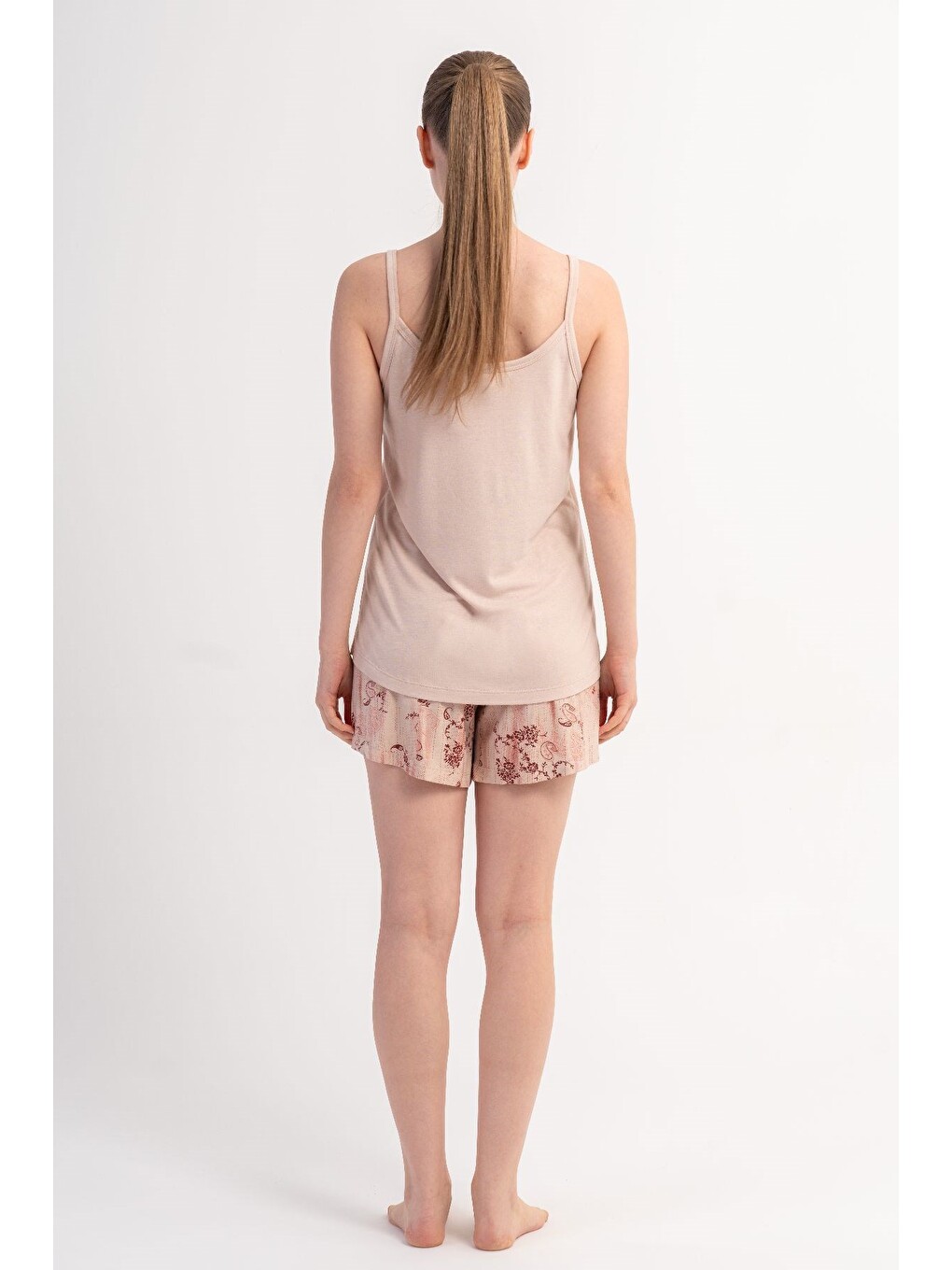 Ekru İp Askılı Şortlu Pijama Takımı Krem-512247-1