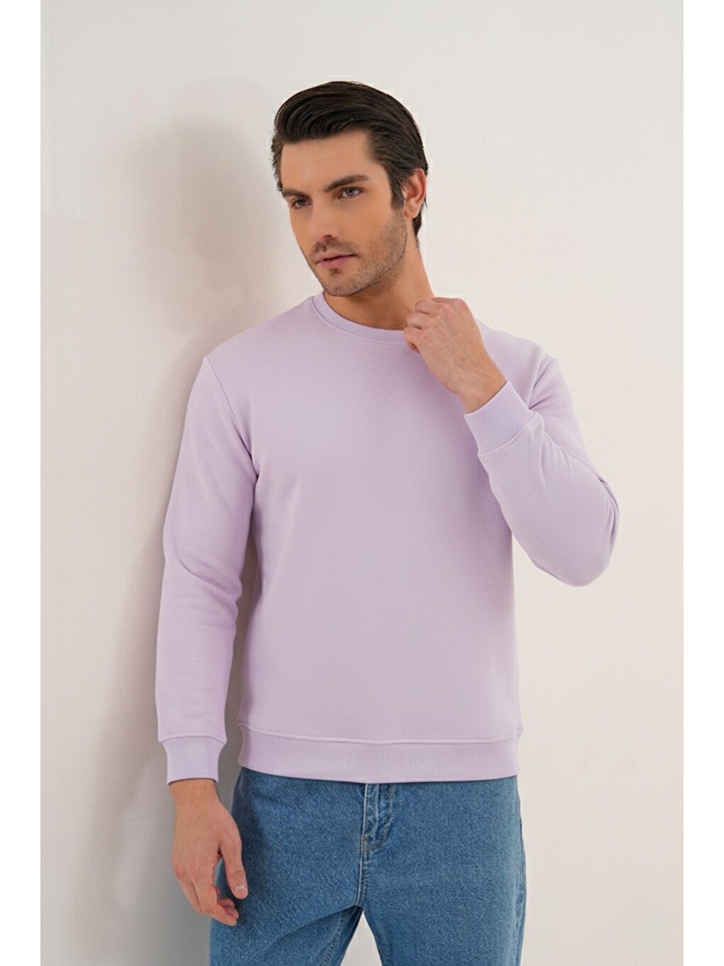 Lila Unisex Bisiklet Yaka %100 Pamuk Basic Sweatshirt-7