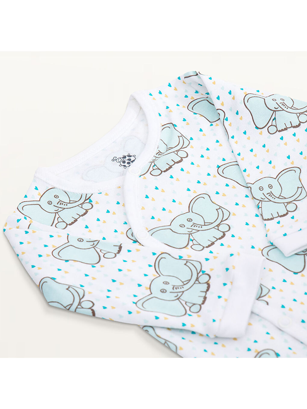 Turkuaz Borneo Bebek Tulumu %100 Organik Pamuk Penye Baskılı Mint-1