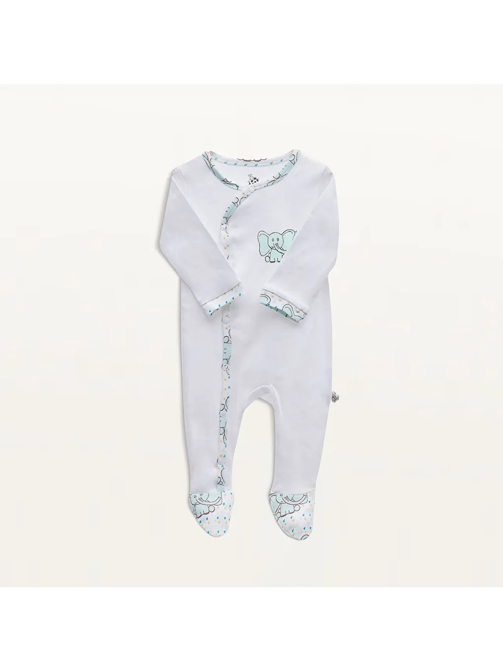 Borneo Bebek Tulumu %100 Organik Pamuk Penye Baskılı Beyaz