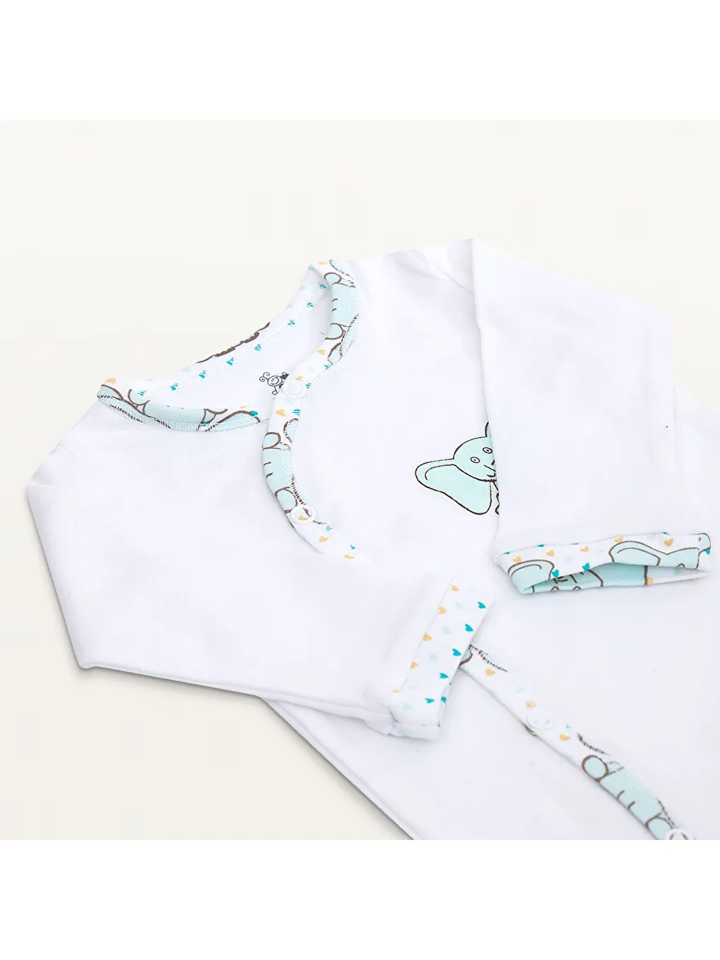 Borneo Bebek Tulumu %100 Organik Pamuk Penye Baskılı Beyaz-1