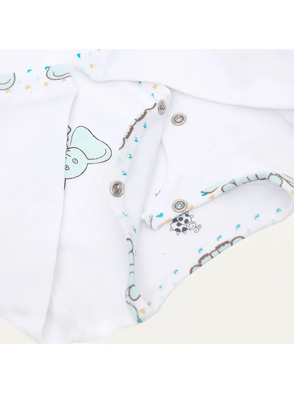 Borneo Bebek Tulumu %100 Organik Pamuk Penye Baskılı Beyaz-2