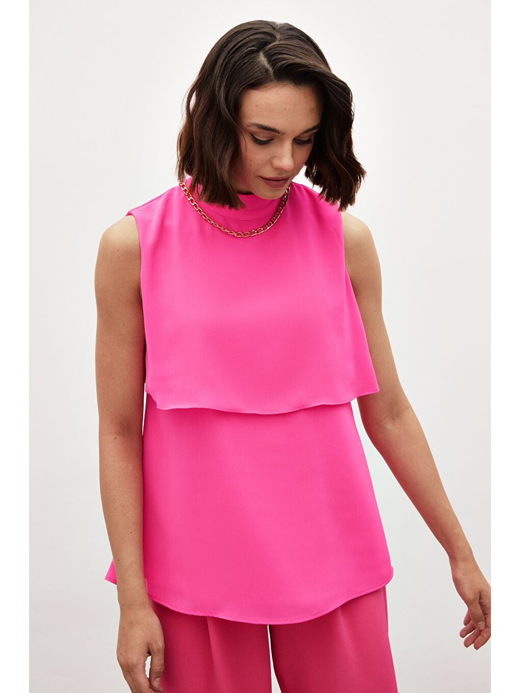 SATEEN Aksesuar Detaylı Volanlı Bluz - Fuşya - 3