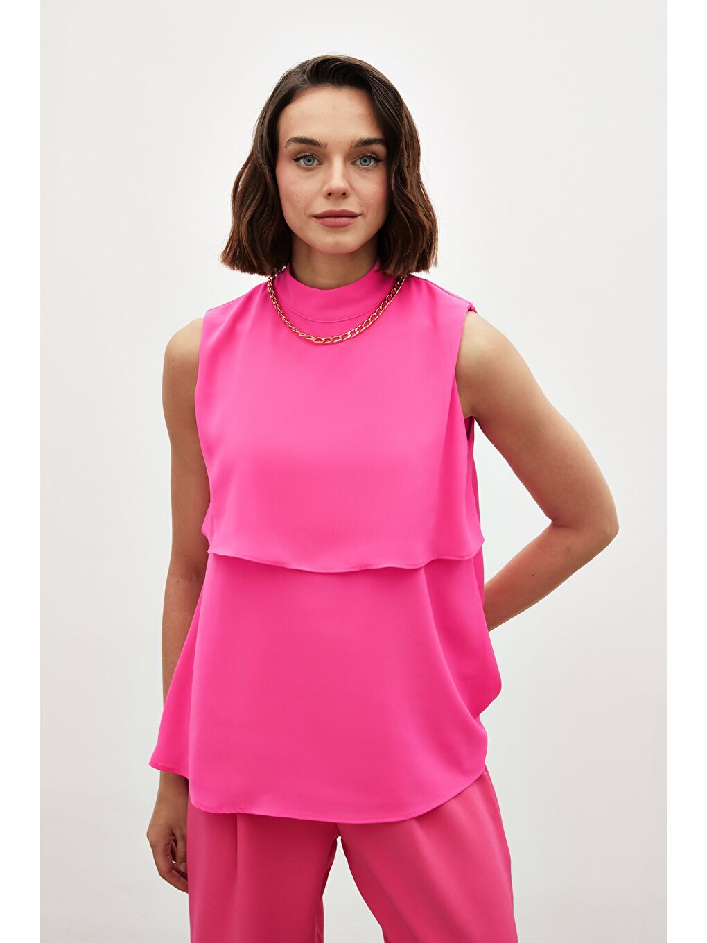 SATEEN Aksesuar Detaylı Volanlı Bluz - Fuşya - 4