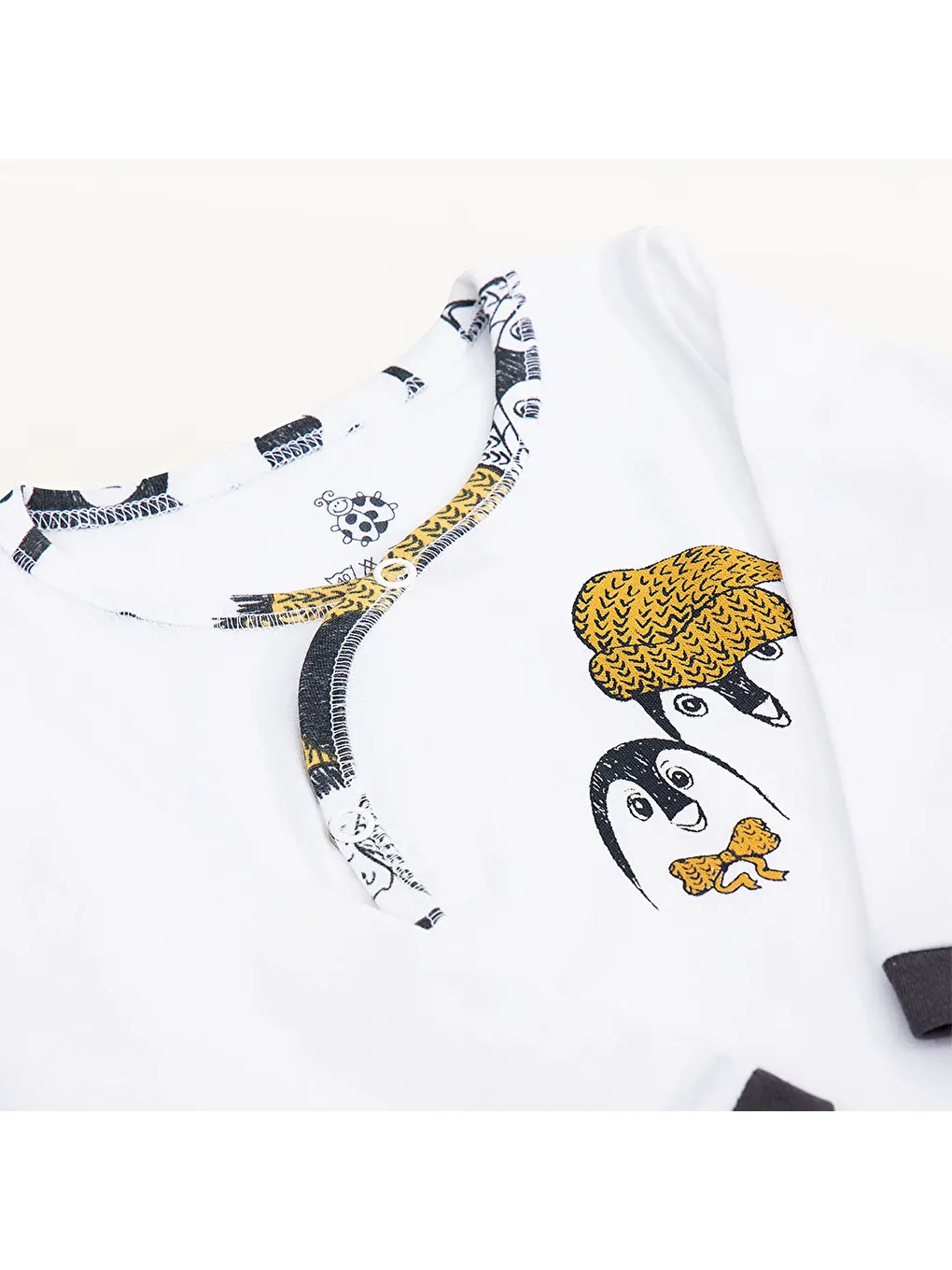 Pingu Bebek Tulumu %100 Organik Pamuk Penye Baskılı Beyaz-1