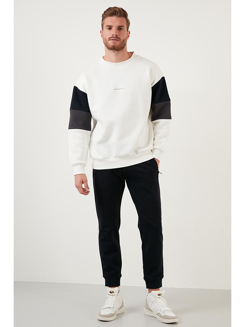 Ekru Pamuklu Oversize İçi Tüylü Yumuşak Şardonlu Sweat 5905298-1